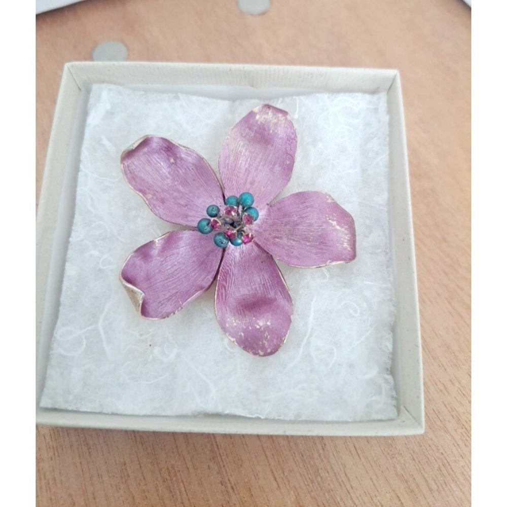 Vintage KRAMER Of New York Luminous Enamel Forget Me Not Flower Pin Brooch